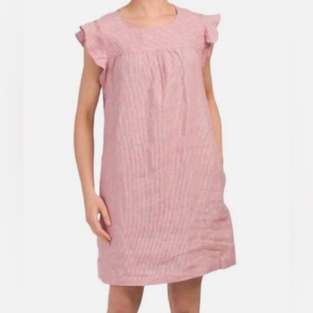 Cynthia Rowley Womens Striped Linen Mini Dress SZ M Pocket Ruffle Flutter Garden - Picture 12 of 13